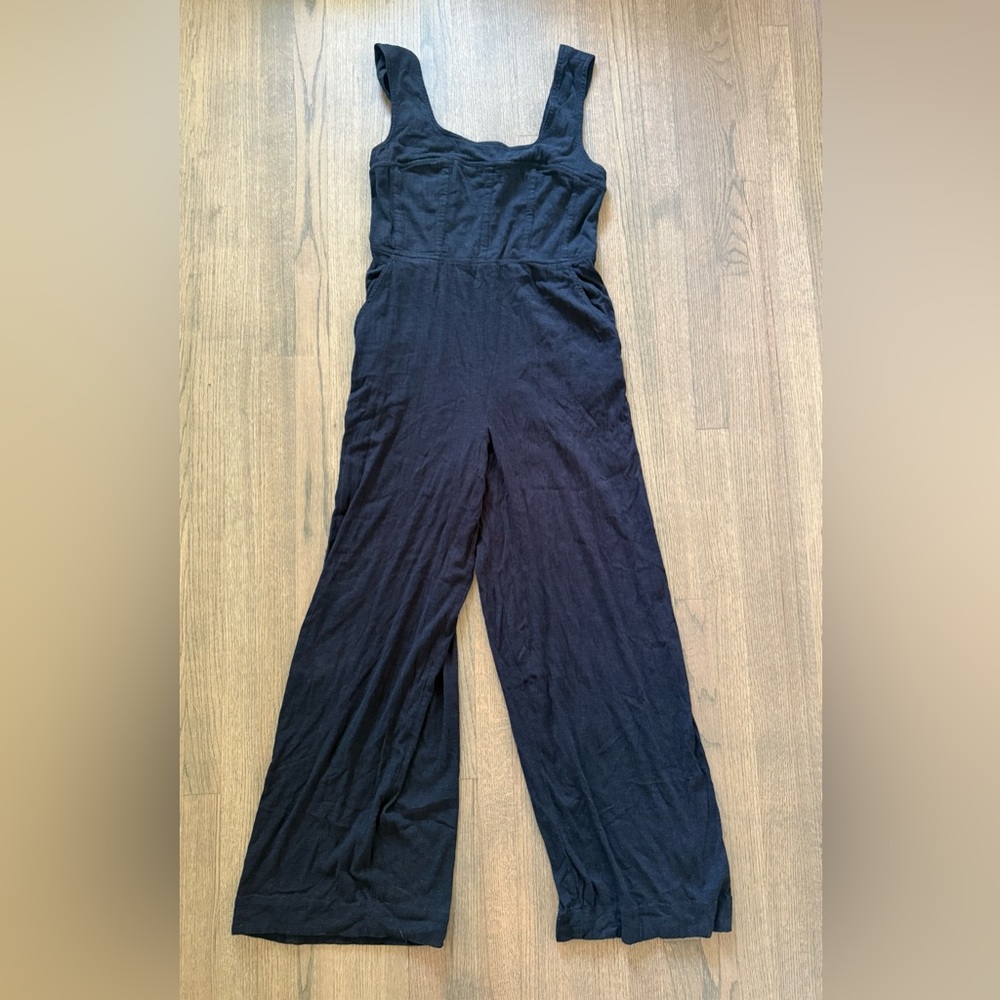 Free People Wide Leg Jumpsuit-Black-Size Large